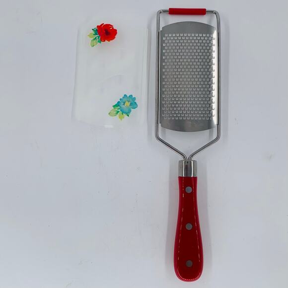 Pioneer Woman Grater Fine Red Floral Cover Handheld Cheese Kitchen Utensil - Picture 2 of 6
